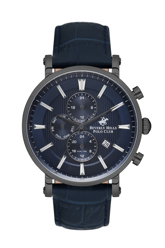 B.H. POLO CLUB PHOENIX DARK BLUE LEATHER DARK BLUE DIAL MULTIFUNCTION FOR MEN