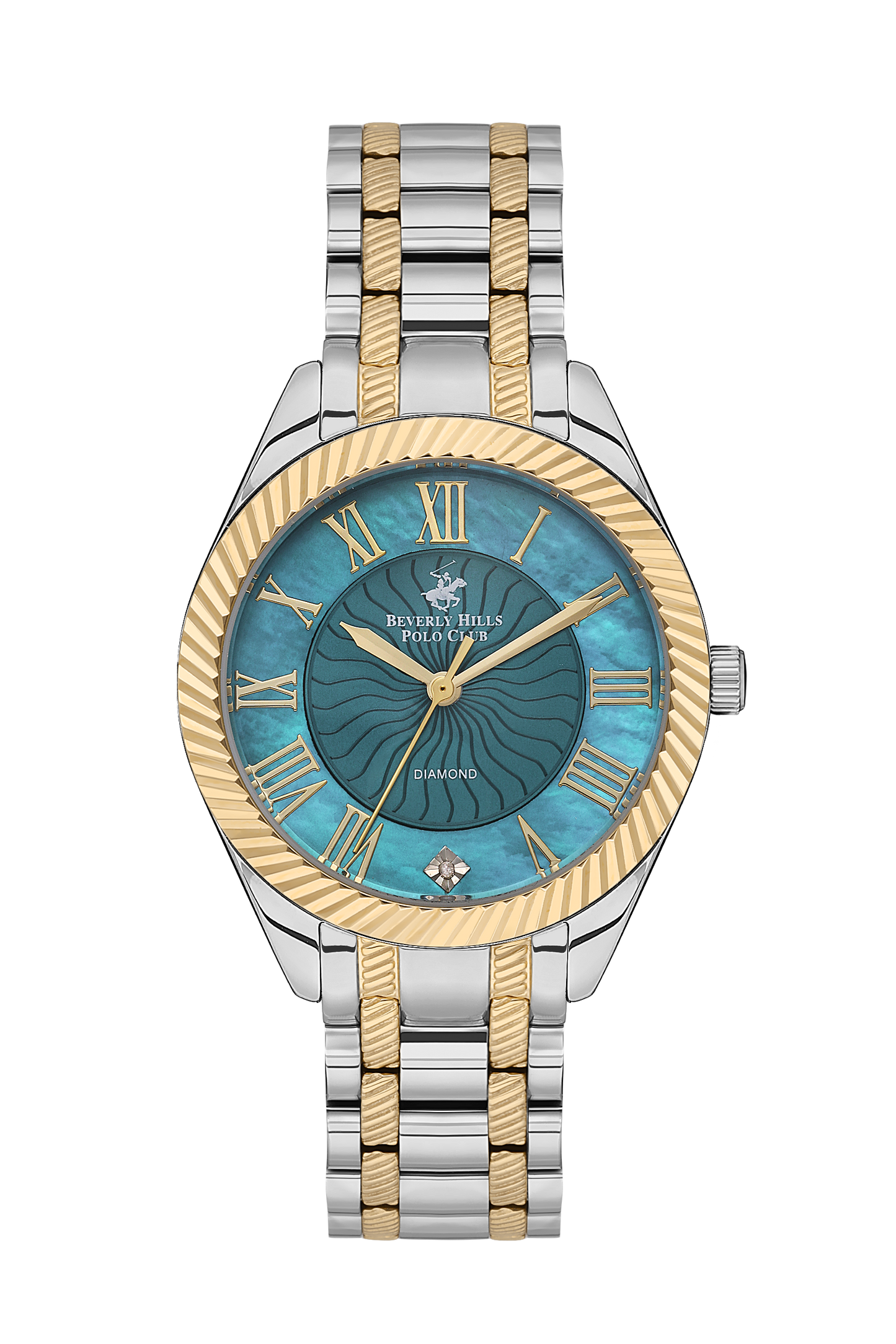 B.H. POLO CLUB AMIRA SILVER & GOLDEN ST. STEEL TURQUOISE DIAL FOR WOMEN