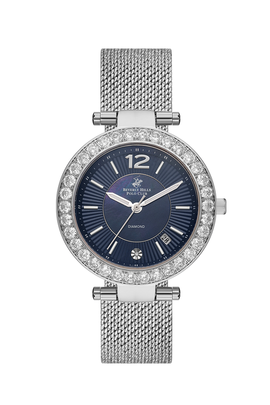 B.H. POLO CLUB AITANA SILVER MESH ST. STEEL DARK BLUE DIAL FOR WOMEN