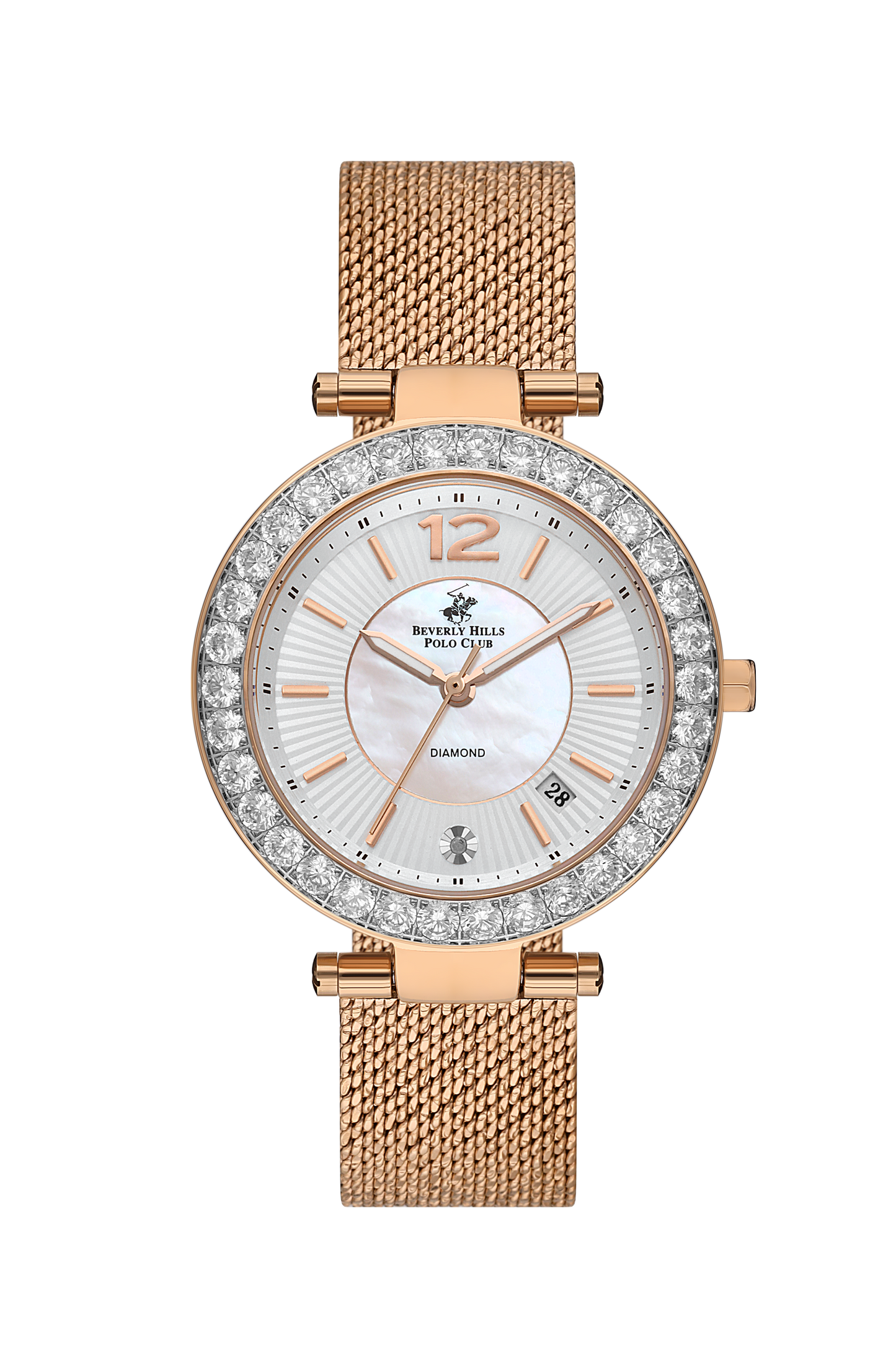 B.H. POLO CLUB AITANA ROSEGOLD MESH ST. STEEL WHITE DIAL FOR WOMEN