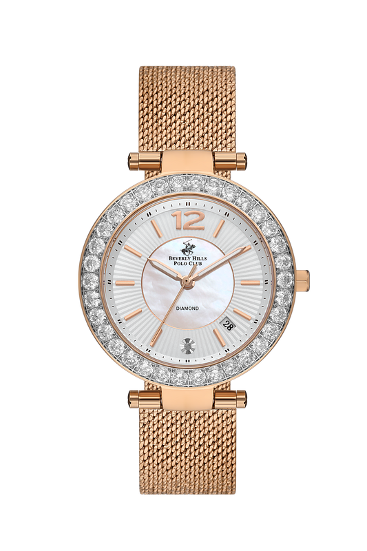 B.H. POLO CLUB AITANA ROSEGOLD MESH ST. STEEL WHITE DIAL FOR WOMEN