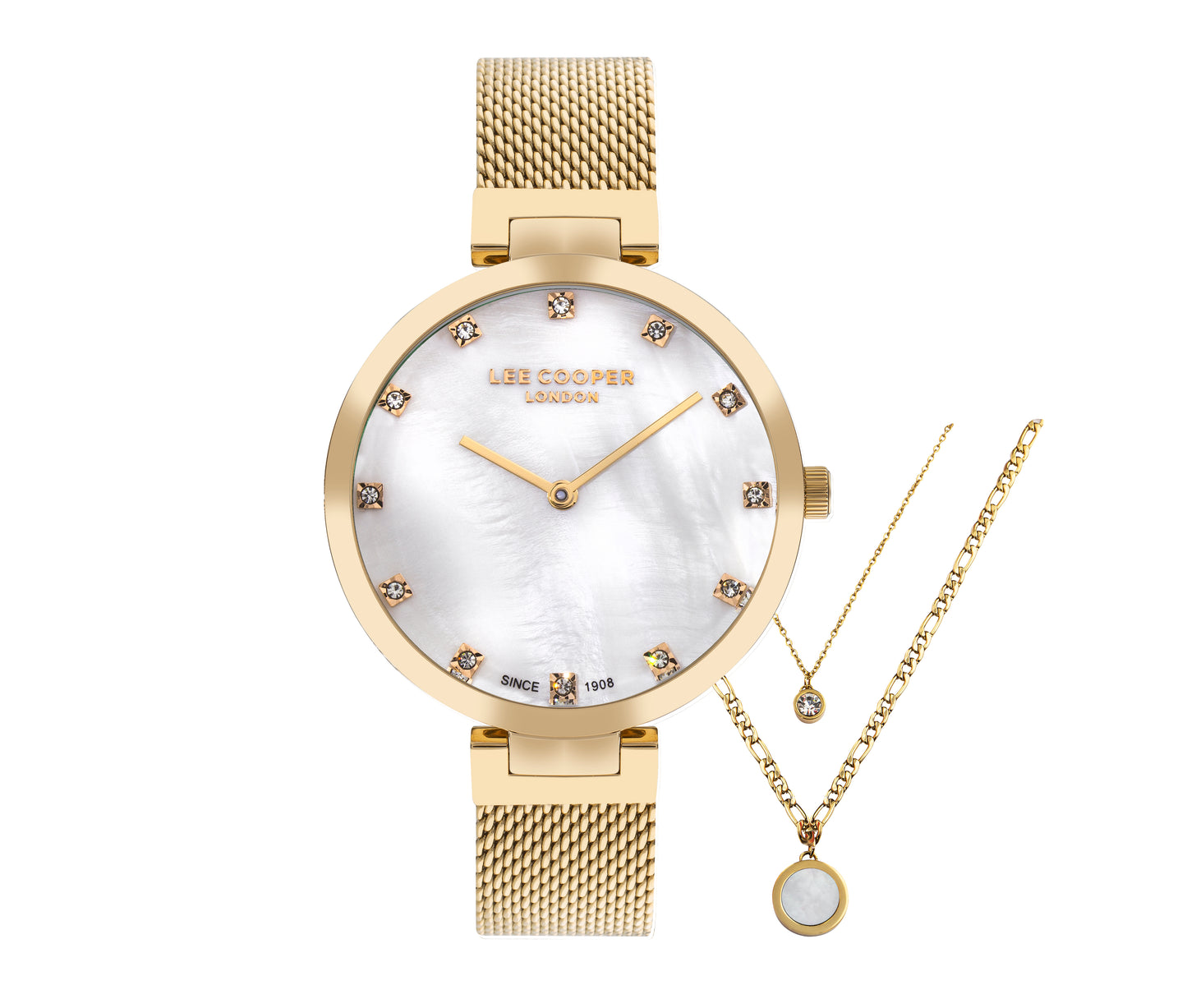 LEE COOPER LINDA GOLDEN MESH ST. STEEL WHITE DIAL FOR WOMEN