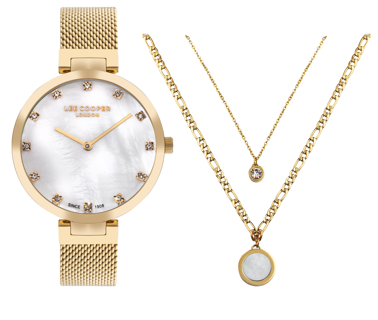 LEE COOPER LINDA GOLDEN MESH ST. STEEL WHITE DIAL FOR WOMEN