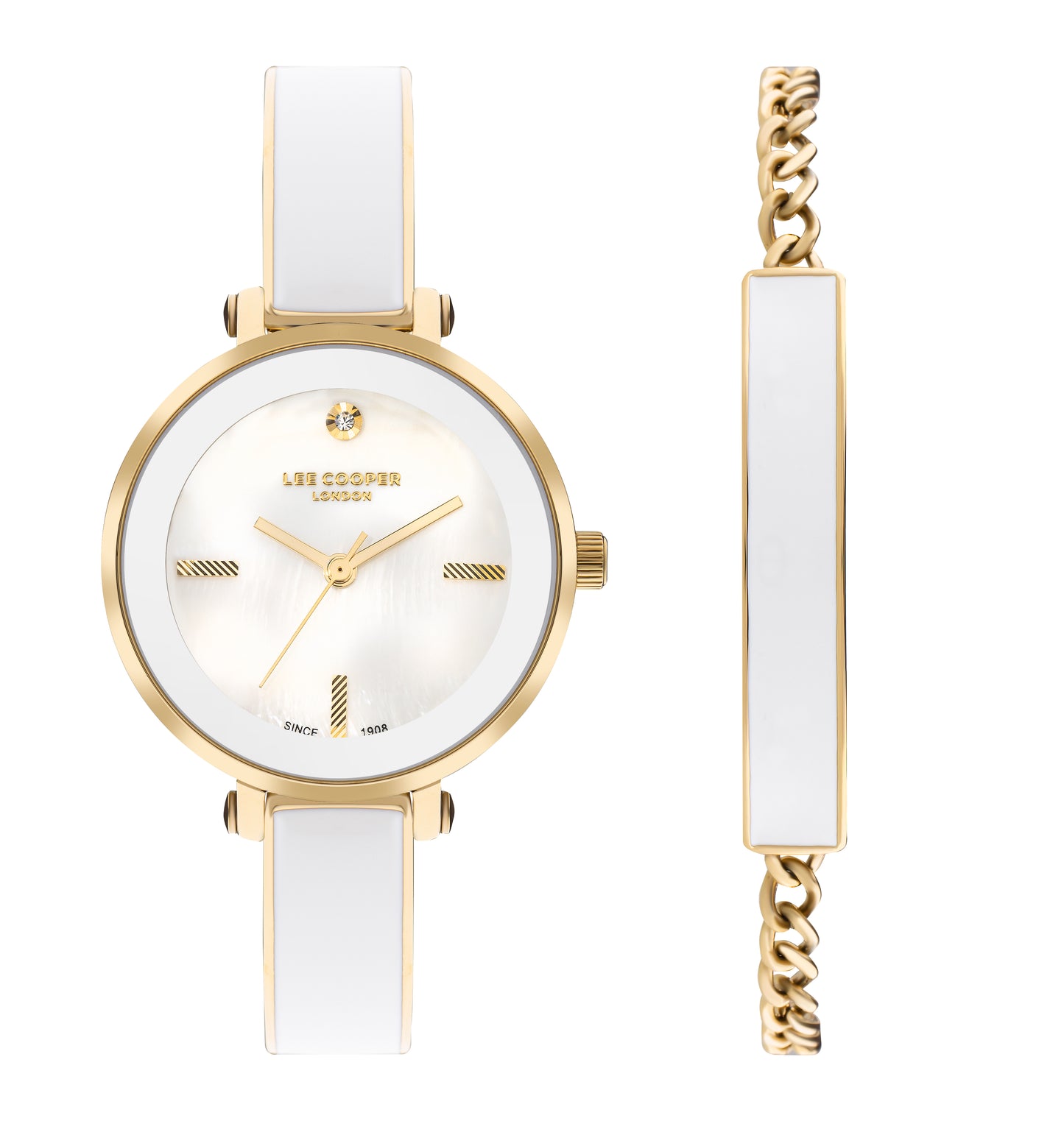 LEE COOPER DAISY WHITE & GOLDEN ST. STEEL WHITE DIAL FOR WOMEN