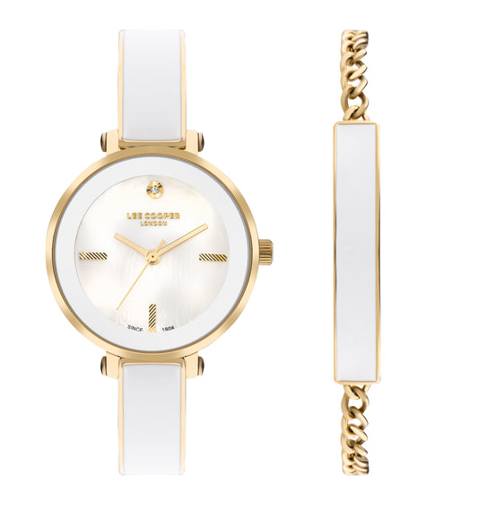 LEE COOPER DAISY WHITE & GOLDEN ST. STEEL WHITE DIAL FOR WOMEN