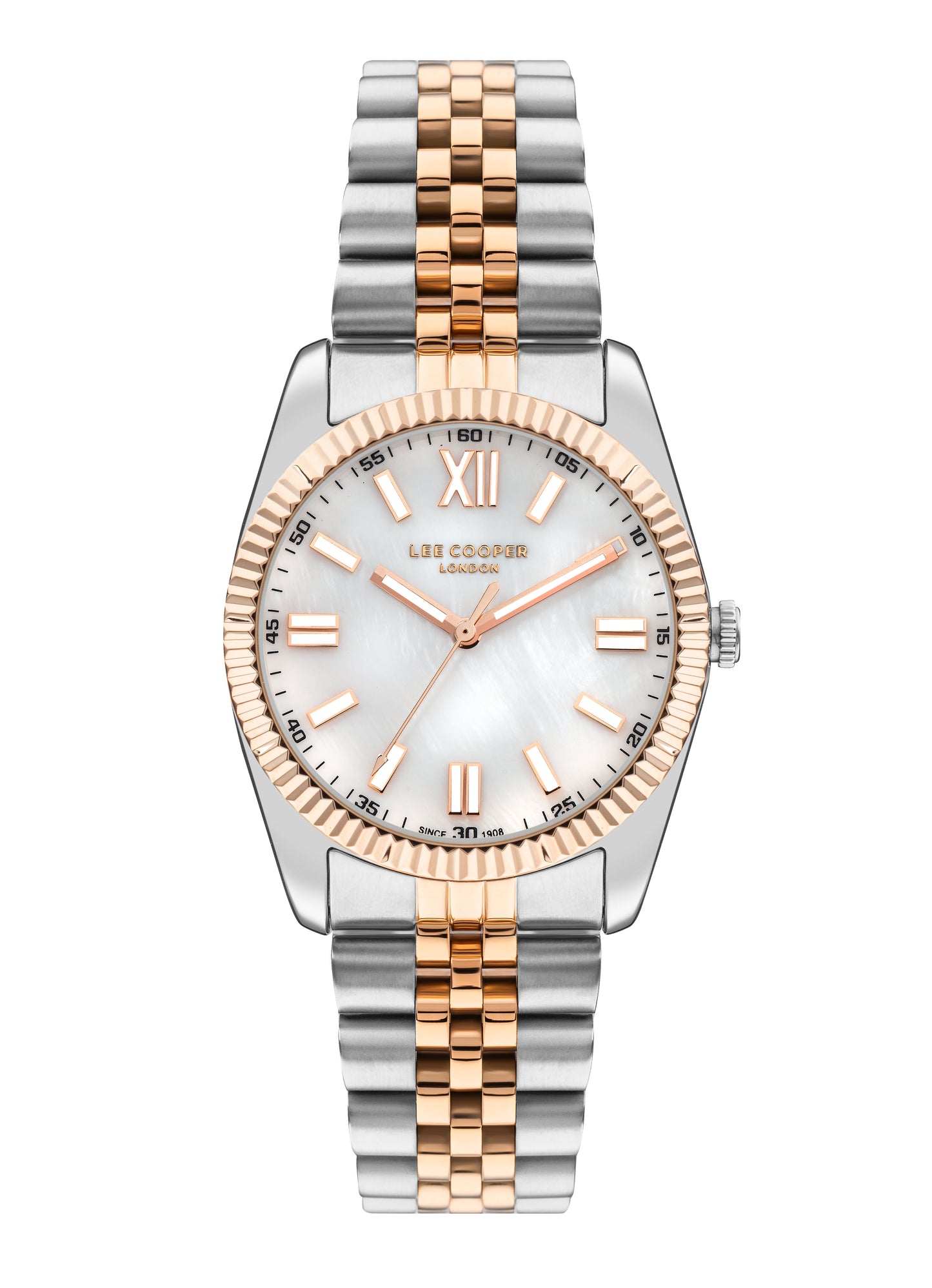 LEE COOPER ANGELICA SILVER & ROSEGOLD ST. STEEL WHITE MOP DIAL FOR WOMEN