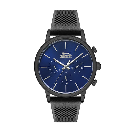 SLAZENGER BRYSON BLACK LEATHER DARK BLUE DIAL FOR MEN