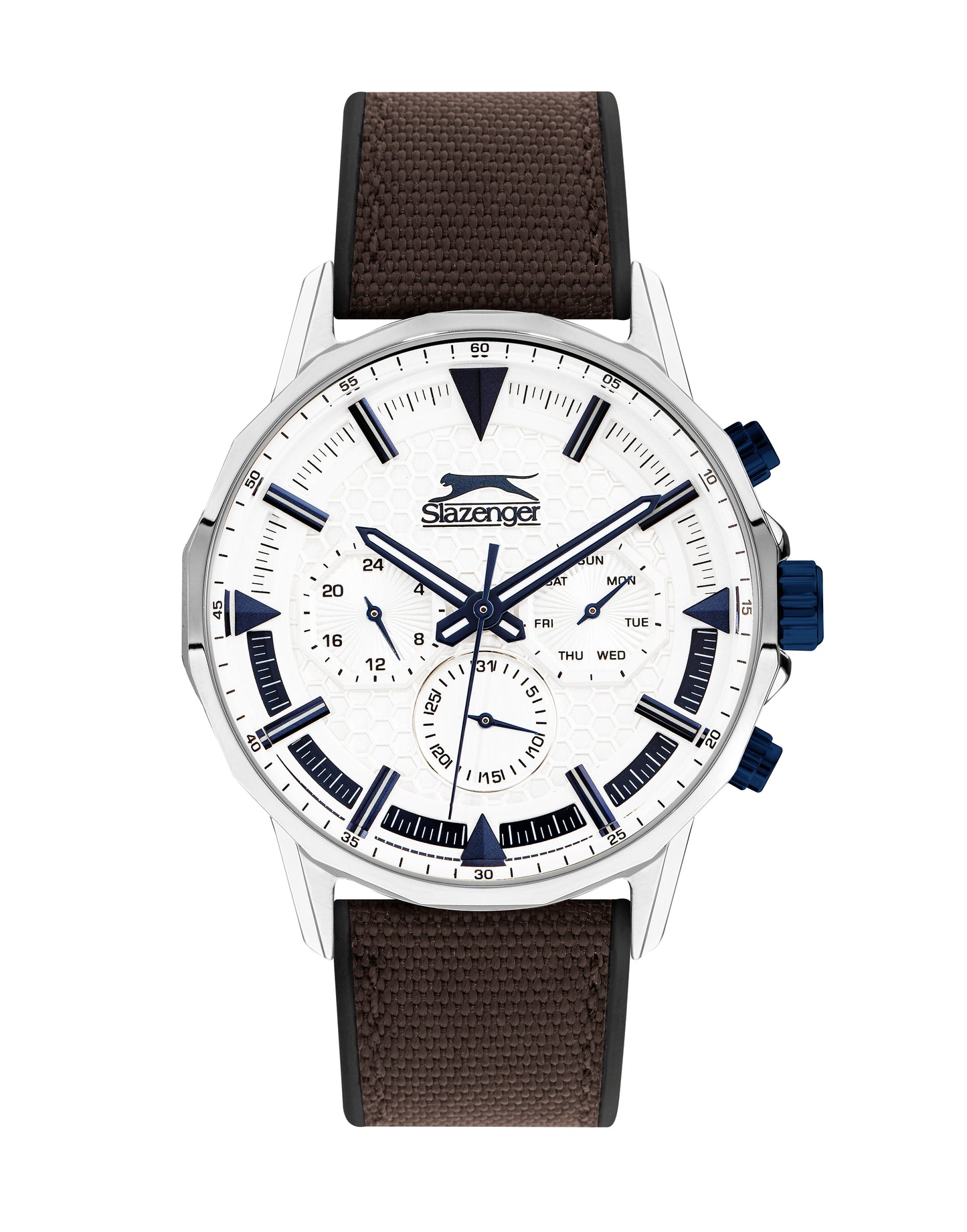 SLAZENGER ANDRES BROWN RUBBER WHITE DIAL MULTIFUNCTION FOR MEN