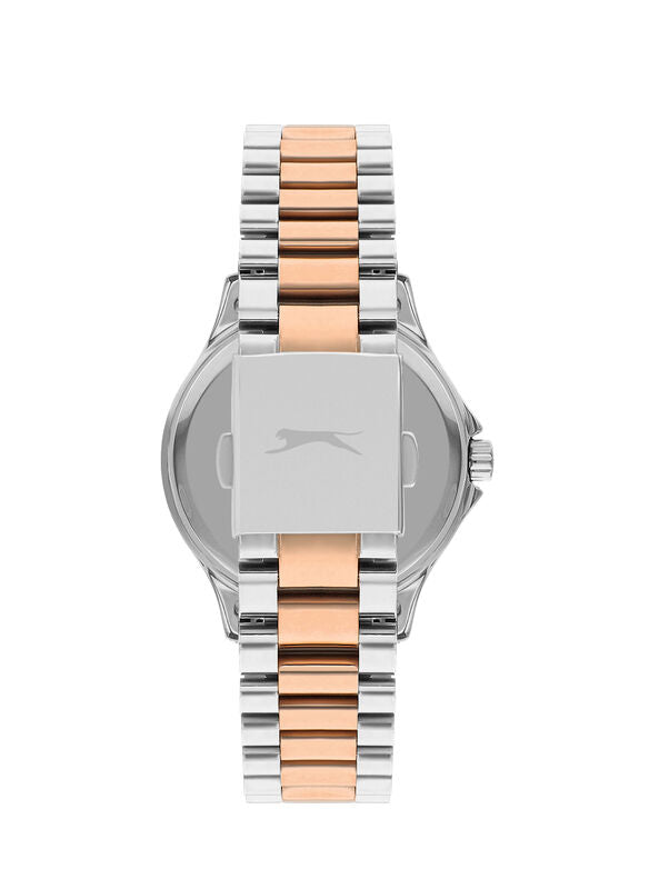 SLAZENGER KAYLA SILVER & GOLDEN ST. STEEL WHITE DIAL MULTIFUNCTION FOR WOMEN