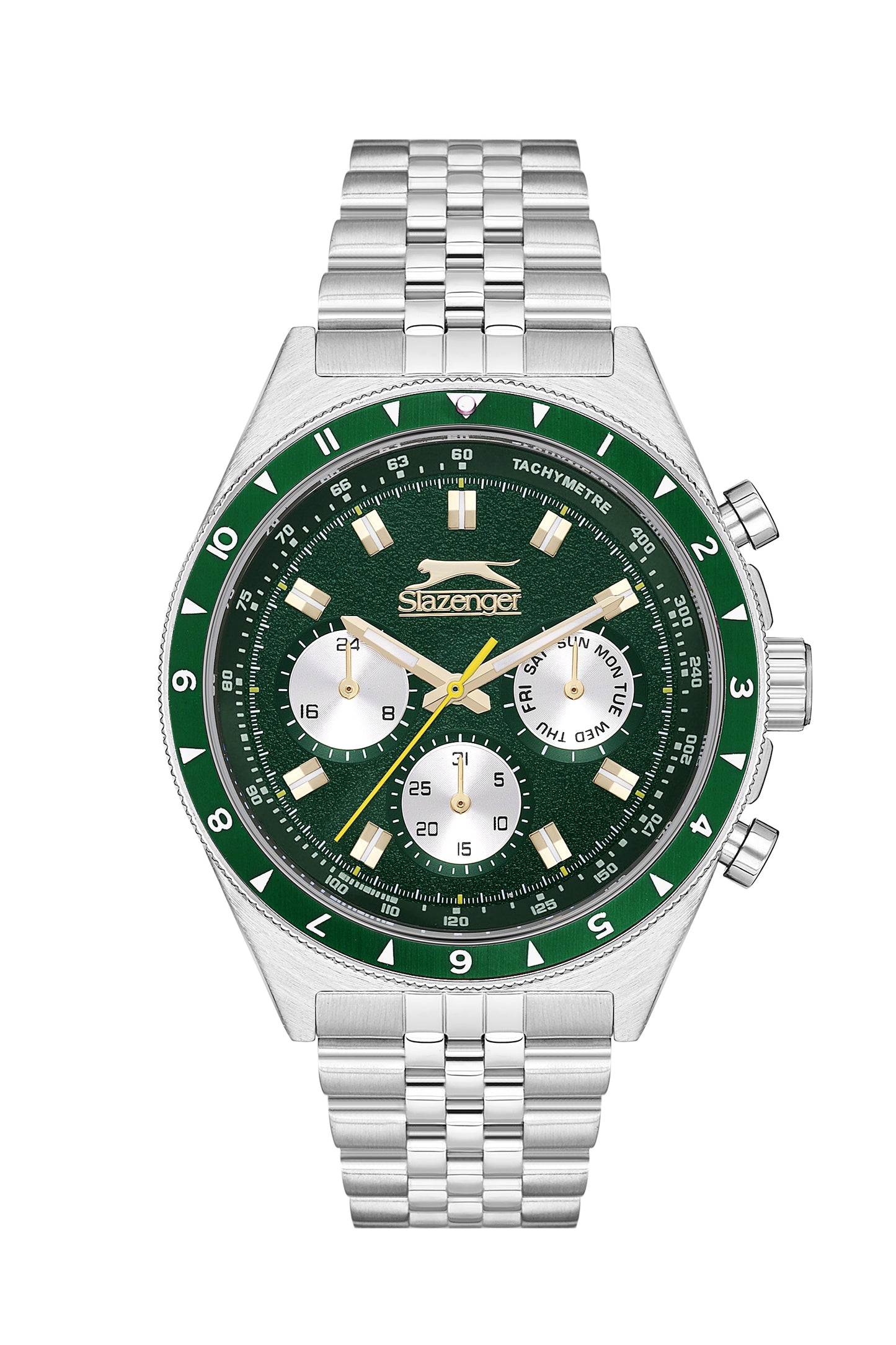 SLAZENGER HECTOR SILVER ST. STEEL GREEN DIAL MULTIFUNCTION FOR MEN