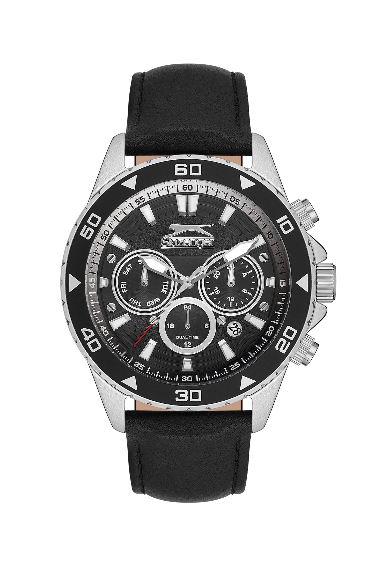 SLAZENGER KILLIAN BLACK LEATHER BLACK DIAL MULTIFUNCTION FOR MEN