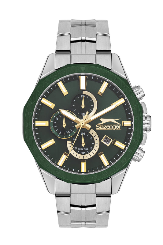 SLAZENGER WINSTON SILVER ST. STEEL GREEN DIAL MULTIFUNCTION FOR MEN